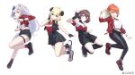  4girls :d ahoge alternate_costume animal_ears anya_melfissa aqua_eyes arked_(arkedmp) black_gloves black_pants black_shorts black_skirt black_socks black_undershirt black_vest blonde_hair braid braided_bangs breasts bright_pupils brown_hair closed_mouth colored_inner_hair commentary copyright_notice cropped_jacket cropped_shirt earrings english_commentary feather_earrings feather_hair_ornament feathers fingerless_gloves full_body gloves gradient_hair green_feathers green_hair grey_hair hair_ornament hairclip hand_up highres hololive hololive_english hololive_indonesia horns jacket jewelry large_breasts long_hair looking_at_viewer midriff multicolored_hair multiple_girls necklace official_art open_mouth orange_hair pants pavolia_reine pleated_skirt ponytail purple_eyes red_jacket red_shirt red_shoes red_socks sheep_ears sheep_girl sheep_horns shirt shoes short_hair shorts simple_background skirt smile sneakers socks streaked_hair swept_bangs t-shirt takanashi_kiara thigh_strap three-quarter_sleeves tsunomaki_watame very_long_hair vest virtual_youtuber wavy_hair white_background white_pupils white_shirt white_shoes 