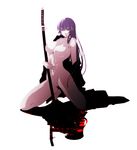  bad_id bad_pixiv_id banned_artist bare_shoulders blood blue_eyes breasts busujima_saeko highschool_of_the_dead katana large_breasts legs long_hair nipples nude pubic_hair purple_hair s_tanly simple_background solo sword weapon 