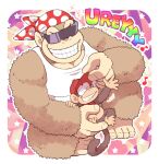  2boys bandana brown_fur diddy_kong donkey_kong_(series) funky_kong furry furry_male grin hat minashirazu multiple_boys polka_dot_bandana red_bandana red_hat smile sound_effects sunglasses tail tank_top teeth white_tank_top 