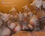 3d_(artwork) anthro antlers big_breasts blindfold bloodborne breast_play breast_squish breasts canid canine crawling digital_media_(artwork) dominant dominant_anthro dominant_female female female/female finger_in_mouth first_person_view foggy_background fromsoftware group harem hi_res horn huge_breasts human human_on_anthro imminent_sex interspecies male male/female mammal mildmeat monster monster_girl_(genre) sex sharp_teeth sony_corporation sony_interactive_entertainment squish teeth text titfuck tongue tongue_out url vicar_amelia