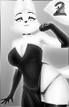 absurd_res armpit_fetish armwear bedroom_eyes breasts canid canine choker cleavage clothed clothing diane_foxington digital_drawing_(artwork) digital_media_(artwork) dreamworks dress eye_makeup fangs female fox hi_res jewelry legwear lips looking_at_viewer makeup mammal monochrome narrowed_eyes necklace panties seductive smile smiling_at_viewer solo stockings tail teeth the_bad_guys thick_thighs underwear wizard1997