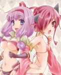  2girls animal_ears arima_natsubon ass bare_shoulders bikini blue_eyes blush boots breasts choker comiket_80 commentary_request cover cover_page detached_sleeves doujin_cover elbow_gloves flat_chest gloves gypsy_(ragnarok_online) hair_over_one_eye hair_tubes hairband large_breasts locked_arms lowres mage_(ragnarok_online) multiple_girls navel no_panties o-ring o-ring_top open_mouth pelvic_curtain purple_hair ragnarok_online red_eyes red_hair short_hair side-tie_bikini_bottom simple_background swimsuit twintails underboob 
