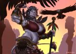absurd_res accipitrid accipitriform anthro armor avian bald_eagle belt big_breasts bird blizzard_entertainment blue_eyes bone bovid bovine bra bracers breasts clothing eagle ear_piercing ear_ring female flexing flexing_bicep fur hi_res leather leather_bra leather_clothing leather_topwear leather_underwear mammal midriff muscular piercing revilgaz ring_piercing sea_eagle solo staff tauren topwear tribal underwear warcraft white_body white_fur