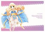  1girl 2011 arch_bishop_(ragnarok_online) arima_natsubon artist_name ass_visible_through_thighs blonde_hair blue_dress breasts cleavage_cutout clothing_cutout commentary_request cover cover_page cross doujin_cover dress english_text feet_out_of_frame fishnet_thighhighs fishnets frilled_dress frilled_thighhighs frills green_eyes juliet_sleeves long_hair long_sleeves looking_at_viewer medium_breasts no_panties open_mouth pointy_ears puffy_sleeves pussy pussy_peek ragfes ragnarok_online sash solo thighhighs thighs two-tone_dress white_dress white_thighhighs yellow_sash 