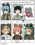  6+boys absurdres animal_hat black_eyes green_jacket hat highres jacket kinder_surprised_michael_jr. male_focus military_uniform mouse_hat multiple_boys multiple_drawing_challenge present_day_problem_takeuchi_robert randal's_friends ratman_3_(randal's_friends) ratman_4_(randal's_friends) ratman_5_(randal's_friends) short_hair six_fanarts_challenge upper_body vest xianning233 