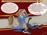 4_fingers 4_toes anthro blonde_hair blue_eyes breasts brown_body brown_fur claws clothing dialogue feet female fingers forced forced_transformation fur hair hi_res human human_to_anthro inside mammal mental_transformation mentalcrash mid_transformation open_mouth out-of-placers oversized_clothing panicking pawpads pupils sharp_teeth shoes_removed sitting sitting_on_ground slit_pupils small_breasts solo species_transformation tail_fluff teary_eyes teeth toes transformation yinglet