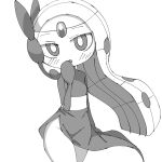 1:1 2025 biped blush blush_lines clothed clothing covering covering_mouth digital_media_(artwork) dress female flat_chested forehead_gem front_view gem generation_5_pokemon greyscale hair hi_res humanoid legendary_pokemon long_hair looking_at_viewer meloetta meloetta_(aria_form) mitten_hands monochrome nintendo noye open_mouth pear-shaped_figure pokemon pokemon_(species) portrait pseudo_clothing pseudo_dress raised_clothing raised_dress sash simple_background slit_dress solo standing thick_thighs three-quarter_portrait white_background wide_hips