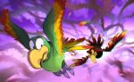  beak bird black_feathers donkey_kong_(series) feathers green_feathers highres mu_(mu_963) no_humans parrot screech_(donkey_kong) squawks 