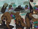 abdominal_bulge all_the_way_through anal anal_penetration animal_genitalia animal_penis anthro anus armorless_protogen balls bedroom big_penis blush blush_lines bodily_fluids brown_body brown_fur butt canine_genitalia canine_penis clothing comic cum cum_from_mouth cum_in_mouth cum_inside cum_through deep_penetration detailed_background dialogue duo english_text equid equine equine_genitalia equine_penis erection fishnet_clothing fishnet_legwear fur genital_fluids genitals hi_res horse impact_lines legwear looking_pleasured machine male male/male male_penetrated male_penetrating male_penetrating_male mammal money no_name(no_name) no_name_(artist) nude open_mouth outside penetration penile penile_penetration penis prostitution protogen recording recording_video ridiculous_fit sex size_difference smile tail tan_body tan_fur text thick_thighs tongue tongue_out