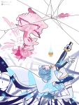  2girls armlet bad_id bad_twitter_id bare_legs bare_shoulders belt belt_buckle blood blue_belt blue_blood blue_boots blue_eyes blue_gemstone blue_hair blue_shirt blue_skirt blue_sleeves boots bow bow_choker bubble_skirt buckle buttons cape center_frills chocofish choker closed_eyes commentary covering_own_mouth crack cross-laced_shoes darkness detached_sleeves detached_wings dress dripping energy_wings expressionless floating floating_cape floating_clothes floating_hair footwear_bow frilled_dress frilled_shirt frilled_skirt frilled_sleeves frills full_body gem gloves gold_buckle hair_bow hashtag-only_commentary high_heel_boots high_heels highres holding holding_sword holding_weapon impaled instagram_username interlocked_fingers jewelry kaname_madoka kneeling leaning_back light_particles long_sleeves looking_at_another magical_girl mahou_shoujo_madoka_magica mahou_shoujo_madoka_magica_(anime) miki_sayaka miniskirt multiple_girls no_socks outstretched_leg own_hands_together pink_bow pink_choker pink_dress pink_hair pink_shoes pink_wings pleated_skirt puffy_short_sleeves puffy_sleeves pumps shirt shoes short_dress short_hair short_sleeves short_twintails skirt skirt_under_dress soul_gem sparkle strapless strapless_shirt sword tareme thigh_belt thigh_strap thighhighs twintails twitter_username two-tone_shirt upside-down watermark weapon white_background white_cape white_gloves white_shirt white_skirt white_thighhighs wings 