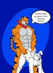  anthro duo feline from_behind frosted_flakes fur gay huskie_love kellogg's lagomorph male mammal mascot mascots muscle_tony_the_tiger rabbit tiger tony_the_tiger trix trix_rabbit vamplust 