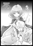  1boy 1girl arima_natsubon bar_censor blush breasts cape censored commentary_request cum dated disgust dress ejaculation fur-trimmed_cape fur-trimmed_gloves fur_trim girl_on_top gloves greyscale handjob hetero high_wizard_(ragnarok_online) huge_breasts long_hair looking_at_viewer monochrome open_mouth penis penis_out pov pov_crotch projectile_cum ragnarok_online short_dress solo_focus strapless strapless_dress translation_request two-tone_dress 