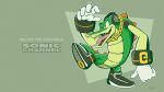 16:9 2025 4k 5_fingers absurd_res anthro biped black_clothing black_footwear black_shoes cel_shading character_name clothing copyright_name copyright_symbol crocodile crocodilian digital_drawing_(artwork) digital_media_(artwork) electronics english_text fangs fingers footwear full-length_portrait fur gloves green_background green_body green_fur handwear headphones hi_res jewelry male necklace official_art on_one_leg open_mouth portrait pose reptile scalie sega shaded simple_background solo sonic_channel sonic_the_hedgehog_(series) spikes spikes_(anatomy) standing symbol teeth text tongue vector_the_crocodile wallpaper white_clothing white_gloves white_handwear widescreen yellow_eyes yuji_uekawa