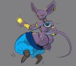 animal_humanoid anthro balls beerus big_butt bigbun_3 bodily_fluids butt clothing domestic_cat dragon_ball dragon_ball_super ear_piercing energy_ball felid felid_humanoid feline feline_humanoid felis footwear genitals hairless hairless_cat humanoid looking_at_viewer low_pants male mammal mammal_humanoid piercing shoes smile smiling_at_viewer solo sphynx_(cat) sweat tail yellow_sclera