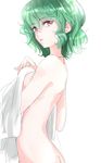  ass breasts green_hair highres jewelry kazami_yuuka large_breasts looking_at_viewer necklace nude parted_lips red_eyes rosette_(roze-ko) shirt short_hair simple_background sketch solo touhou white_background white_shirt 