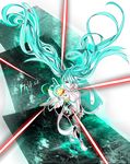  :&gt; anklet bare_shoulders barefoot breasts character_name circuit_board closed_mouth floating_hair from_above full_body green_eyes green_hair hair_between_eyes hair_over_one_eye hatsune_miku hatsune_miku_(append) heterochromia highres jewelry kidy_(kidy_siow) long_hair medium_breasts orb red_eyes solo twintails v-shaped_eyebrows very_long_hair vocaloid vocaloid_append walking 