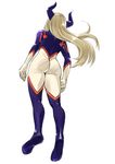  1girl ass blonde_hair bodysuit boku_no_hero_academia female from_behind horns long_hair mount_lady solo 