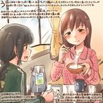  :d alternate_costume black_eyes black_hair braid brown_eyes brown_hair buttons colored_pencil_(medium) commentary_request cup curtains dated kantai_collection kirisawa_juuzou kitakami_(kantai_collection) long_hair long_sleeves mug multiple_girls numbered ooi_(kantai_collection) open_mouth pink_shirt plaid plaid_shirt shirt single_braid smile traditional_media translation_request twitter_username window yogurt 