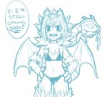  animal_humanoid bat_wings bikini breasts clothing embarrassed english_text female fur humanoid low_res manticore membranous_wings monochrome monster_girl monster_girl_(genre) monster_girl_encyclopedia partial_fur simple_background sketch small_breasts solo swimsuit tagme text unknown_artist wings young 