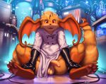  anthro balls clothing fur gloves hair half-erect humanoid_penis kilver lab_coat lombax looking_at_viewer male open_mouth penis ratchet_and_clank sitting smile solo technology thick_thighs video_games 