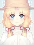 &gt;:) bangs blonde_hair blue_eyes blush brown_hat closed_mouth eyebrows_visible_through_hair gradient_hair hair_ribbon hands_in_opposite_sleeves hat keemoringo long_hair long_sleeves looking_at_viewer lowres moriya_suwako multicolored_hair outline own_hands_together parted_bangs red_ribbon ribbon shiny shiny_hair smile solo tareme touhou turtleneck upper_body v-shaped_eyebrows white_outline wide_sleeves 