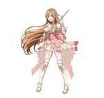  :d asuna_(sao) breasts brown_eyes brown_hair choker cleavage floating_hair full_body hair_ornament holding holding_sword holding_weapon long_hair looking_at_viewer medium_breasts miniskirt navel official_art open_mouth pink_legwear pointy_ears ribbon_choker simple_background skirt smile solo standing sword sword_art_online sword_art_online:_code_register thighhighs very_long_hair weapon white_background white_skirt 