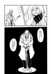  1girl bolo_tie boushi-ya cane cannon coat comic glasses greyscale kantai_collection monochrome re-class_battleship scarf shinkaisei-kan sketch translated 