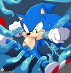 anal anal_penetration angry anthro balls bdsm blush bondage bound chaos_(sonic) clothing erection footwear forced gloves green_eyes hedgehog male male/male mammal penetration penis senshion sex shoes simple_background sonic_(series) sonic_the_hedgehog spreading sweat tentacles url 