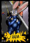  2016 anthro big_butt breasts butt city clothed clothing comic digital_media_(artwork) disney female hi_res lagomorph looking_back mammal micro mouse onomatopeia rabbit rodent saliant skimpy thick_thighs uniform wide_hips zootopia 