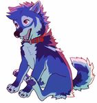  akitamonster ambiguous_gender blue_fur canine collar dog feral fur husky mammal paws simple_background sitting smile solo white_background 