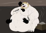  2016 anthro belly belly_overhang big_belly disembodied_hand doughnut eating food galvinwolf male massage moobs morbidly_obese nude obese overweight phantom_hands sauna solo sweat 