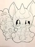  2017 animal_genitalia animal_penis anthro balls big_penis black_and_white blush cocotama crying embarrassed equine_penis erection female geracho group hairband himitsu_no_cocotama horn looking_at_viewer male monochrome motion_lines open_mouth oshaki penis raichi_(cocotama) scared simple_background sketch solo_focus spread_legs spreading sweat tatwuyan tears traditional_media_(artwork) white_background 