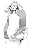  anthro bear big_butt blush bottomless butt clothed clothing kumagaya_shin looking_at_viewer male mammal monochrome presenting presenting_hindquarters rear_view simple_background solo tom_(kumagaya) white_background 
