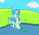  adventure_time blue_skin blush bottomless bracelet breasts butt cartoon_network clothed clothing denise_(adventure_time) elemental female hair humanoid jewelry long_hair nihilo nipples not_furry partially_submerged solo topless water water_hair water_nymph 