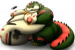  2016 alligator anthro balls belly belly_overhang big_belly big_nipples crocodile crocodilian disembodied_hand galvinwolf male moobs nipples obese overweight penis phantom_hand piercing reptile scalie simple_background thick_tail tribal white_background 