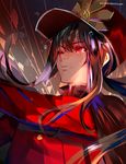  artist_name black_cape black_hair cape closed_mouth dated fate/grand_order fate_(series) hat long_hair male_focus military military_hat military_uniform oda_nobukatsu_(fate/grand_order) ponytail red_eyes sidelocks solo uniform upper_body weed_(astarone) 