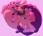  akitamonster ambiguous_gender canine dog duo feral fur hair mammal paws pink_hair simple_background smile spots spotted_fur white_background 