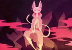 2017 abstract ambiguous_gender anthro cat cloak clothed clothing color_scheme digital_media_(artwork) ear_piercing feline fully_clothed fur jewelry long_ears mammal mist piercing pink_eyes rock shane_frost simple_background smoke solo story story_in_description white_fur 