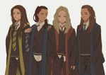  4girls blue_eyes braid brown_eyes brown_hair clarke_griffin green_eyes hogwarts_uniform lexa long_hair multiple_girls necktie octavia_blake ponytail raven_reyes the_100 thebitterone white_background 