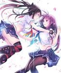  2girls ass black_hair hair_ornament incest kagurazaka_ranka kagurazaka_rinka long_hair looking_at_another multiple_girls official_art purple_hair school_uniform skirt uniform valkyrie_drive valkyrie_drive_-bhikkhuni- very_long_hair yuri 