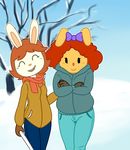  arthur_(series) blind bow canine clothing dog eyes_closed female fur hair itsded lagomorph mammal marina_datillo prunella_deegan rabbit scarf walking_stick white_fur winter young 