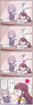  4koma adachi_fumio blush book brown_eyes brown_hair comic commentary dripping drooling flower heart highres kagari_atsuko little_witch_academia luna_nova_school_uniform multiple_girls mushroom orange_eyes pale_skin pink_hair sleeping sucy_manbavaran sweatdrop translated twitter_username vest yuri 