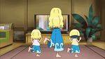  3girls animated animated_gif blonde_hair dancing dugtrio hou_(pokemon) multiple_girls pokemon pokemon_(anime) pokemon_sm_(anime) sisters sui_(pokemon) suiren_(pokemon) television wig 