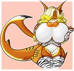  anthro areola big_breasts blonde_hair blush breasts butt clothing eyes_closed female fish flower gradient_background hair huge_breasts hyper hyper_breasts legwear licking long_hair long_tail marine navel nipple_lick nipples orange_nipples plant pussy shark simple_background socks solo tehbuttercookie tongue tongue_out wide_hips 