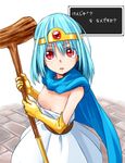  betuni blue_hair cape circlet dragon_quest dragon_quest_iii elbow_gloves gloves looking_at_viewer open_mouth red_eyes sage_(dq3) short_hair solo staff 