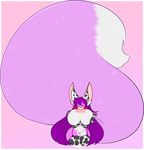  anthro areola arm_warmers armwear big_breasts big_nipples black_nose blush breast_grab breast_squeeze breast_suck breasts canine clothing eyes_closed female fluffy fluffy_tail gradient_background hair hand_on_breast huge_tail legwear long_hair long_tail mammal multicolored_hair navel nipples purple_hair red_hair simple_background socks solo sucking tehbuttercookie 