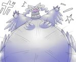  2016 arms_above_head belly big_belly biped blush chest_tuft dragon fur inflation japanese_text kym3110 legendary_pok&eacute;mon looking_at_viewer nintendo onomatopoeia open_mouth pok&eacute;mon reshiram shocked simple_background solo sound_effects surprise text tuft video_games white_background white_fur wide_hips 