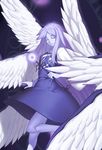  angel_wings blue_skin closed_eyes dress kaiza_(rider000) multiple_wings sariel seraph touhou touhou_(pc-98) wand wings 