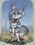  canine clothing collar egyptian_clothing eyes_closed female fennec flag fox grey_hair hair mammal maxine reign-2004 ruins shell 