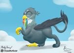  abdominal_bulge avian cloud friendship_is_magic gabby_(mlp) gryphon happy my_little_pony patreon rainbow_dash_(mlp) tail_in_mouth theandymac vore walking 